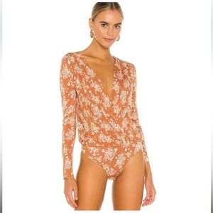 Free People Intimately Turnt Floral Print Bodysuit in Copper